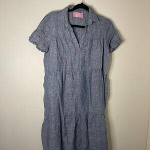 Clorinda Antinori Italian 100% Linen Maxi Dress Denim Blue XS Tiered Ruffle